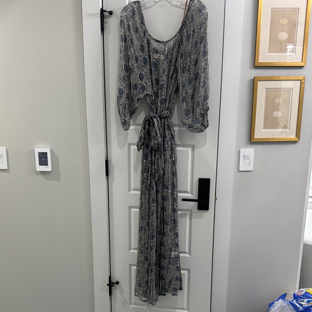 Natalie Martin Elegant Blue Patterned Maxi Dress S NWT